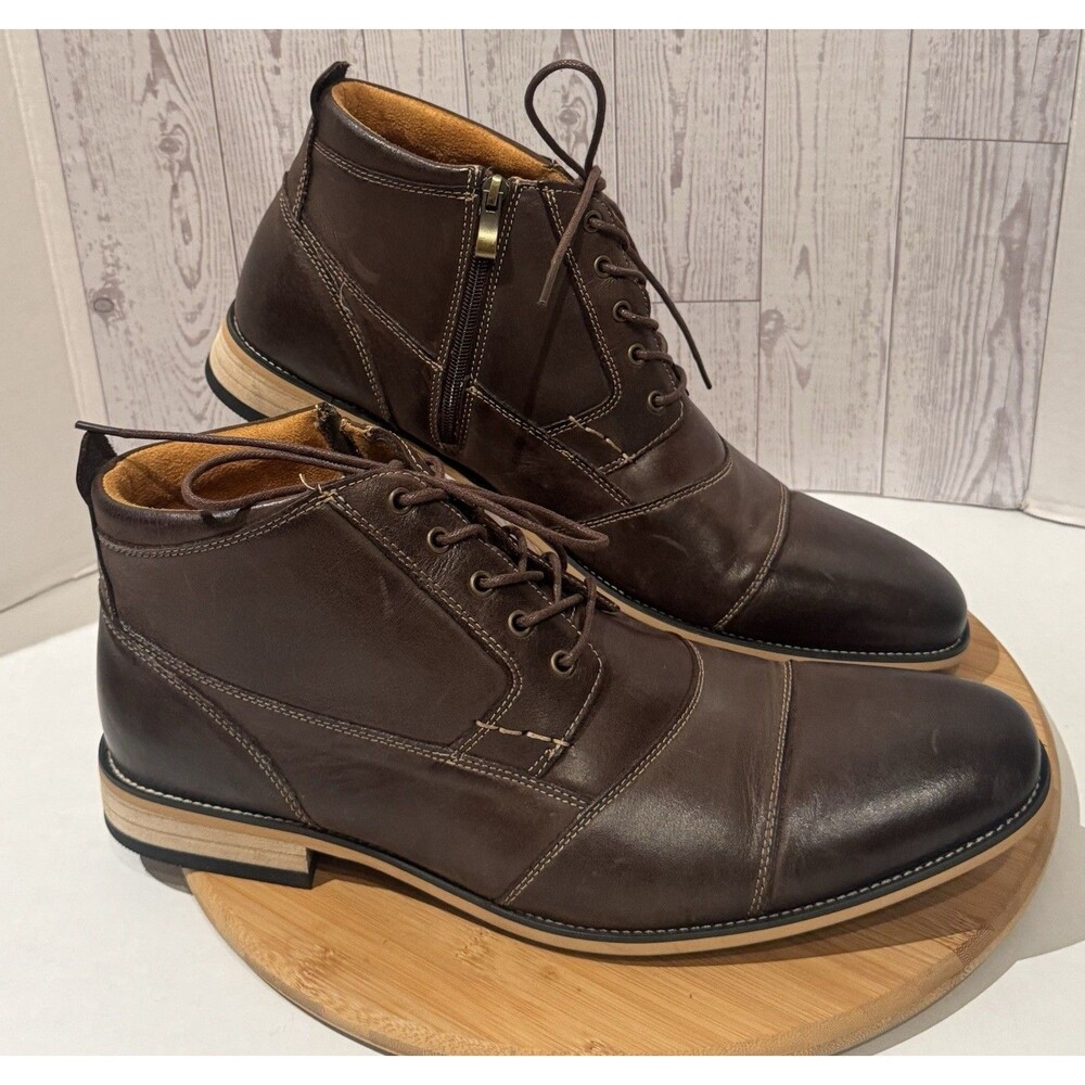 Kunsto Men’s Brown Leather classic Oxford Lace Up Zip Ankle Boots size 14